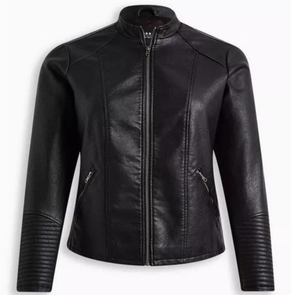 Torrid Faux Leather Moto Jacket Black Collarless 3X Plus Size Zip Biker EUC
